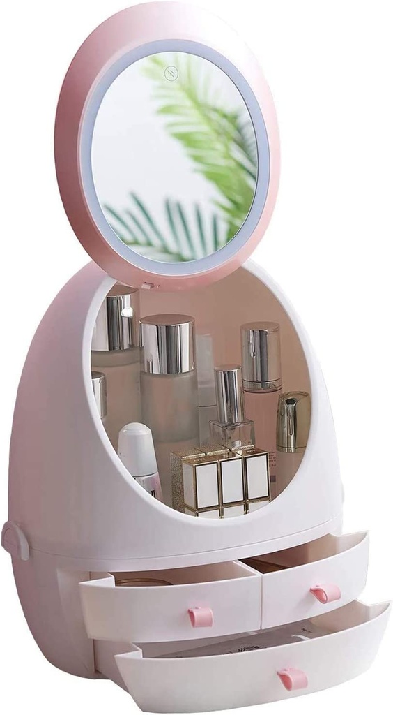 Cosmetic Storage Box with Led Lighted Mirror/منظم ادوات المكياج مع ضوء ليد