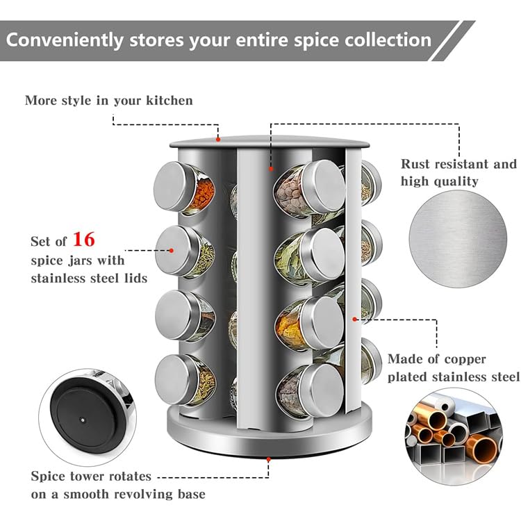 16 Jars rotating spice organizer/  منظم التوابل الدوار 16 زجاجة 