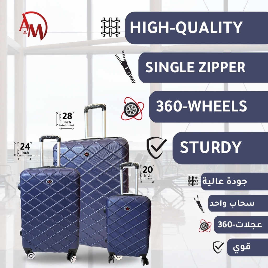 "NAVY" TRAVEL BAG SET OF 3 DIFFERENT SIZES SINGLE ZIPPER /مجموعة حقائب السفر 3 احجام مختلفة (لون البحري)  