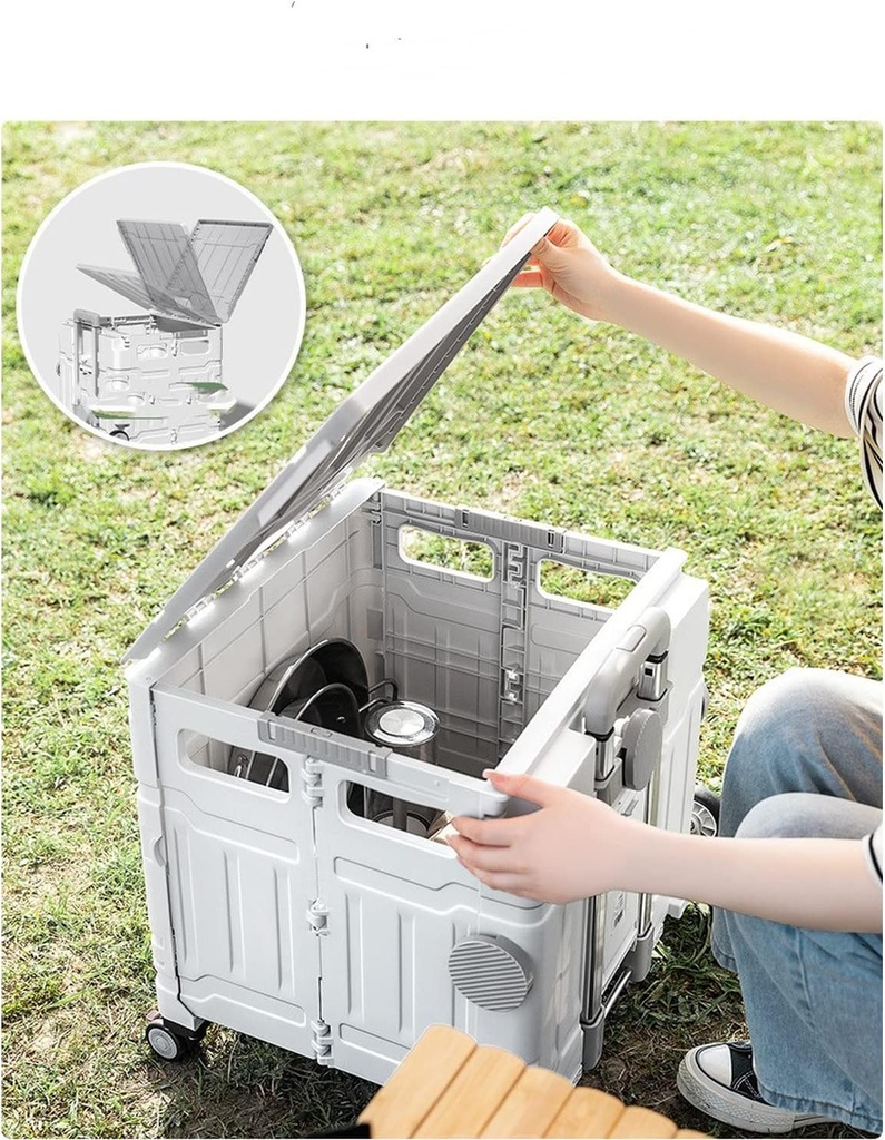 TRI-WHEEL FOLDABLE STORAGE BOX TROLLY / عربة تخزين قابلة للطي عجلات ثلاثية