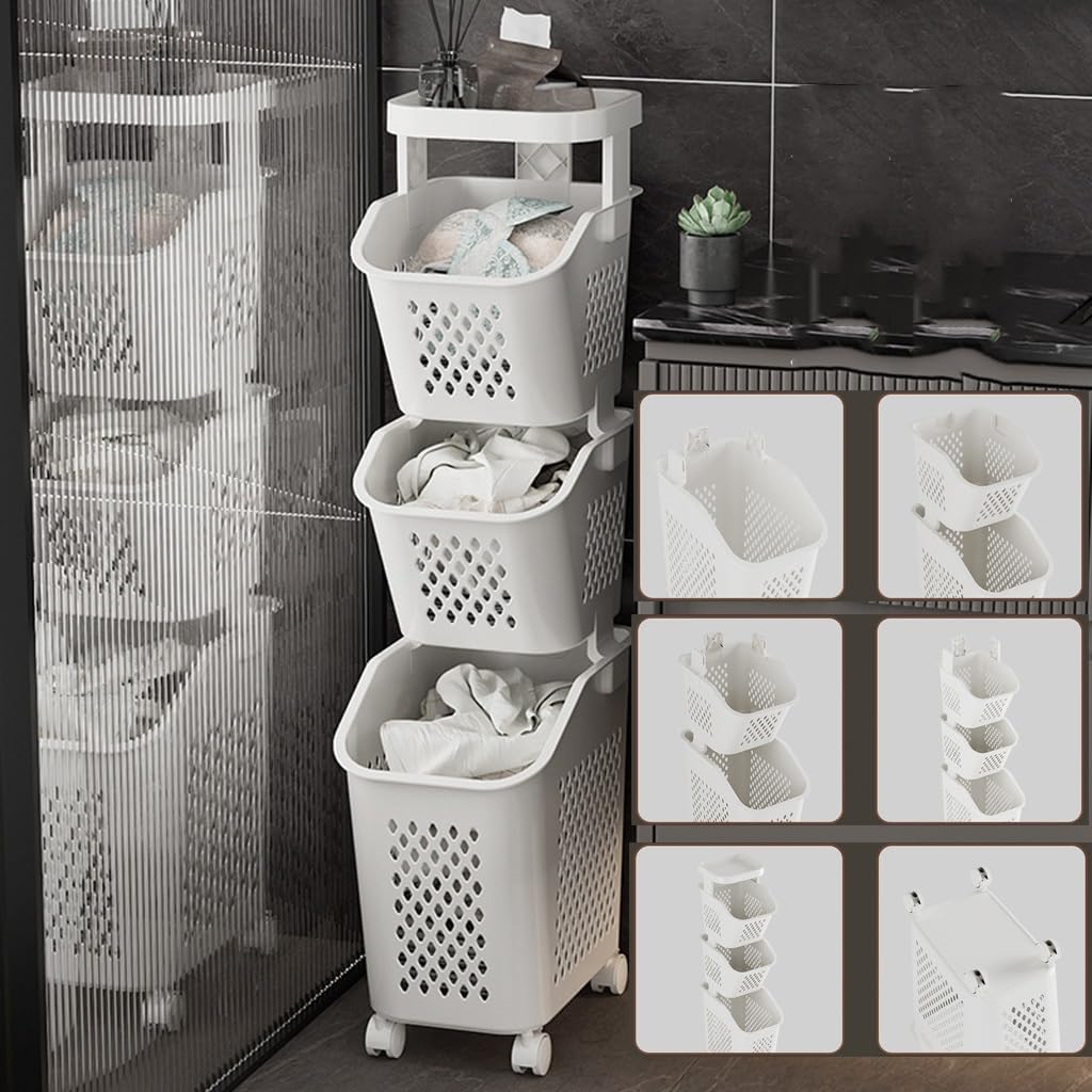 3-Tier Laundry Basket with Wheels /سلة غسيل وتنظيم 3 طبقات بعجلات 