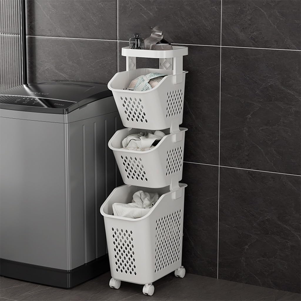  3-Tier Laundry Basket with Wheels /سلة غسيل وتنظيم 3 طبقات بعجلات 