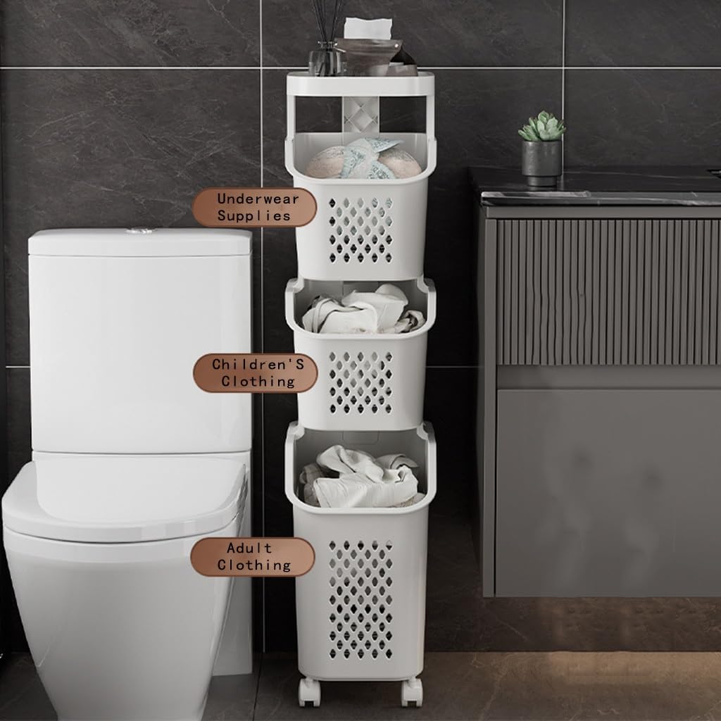  3-Tier Laundry Basket with Wheels /سلة غسيل وتنظيم 3 طبقات بعجلات 