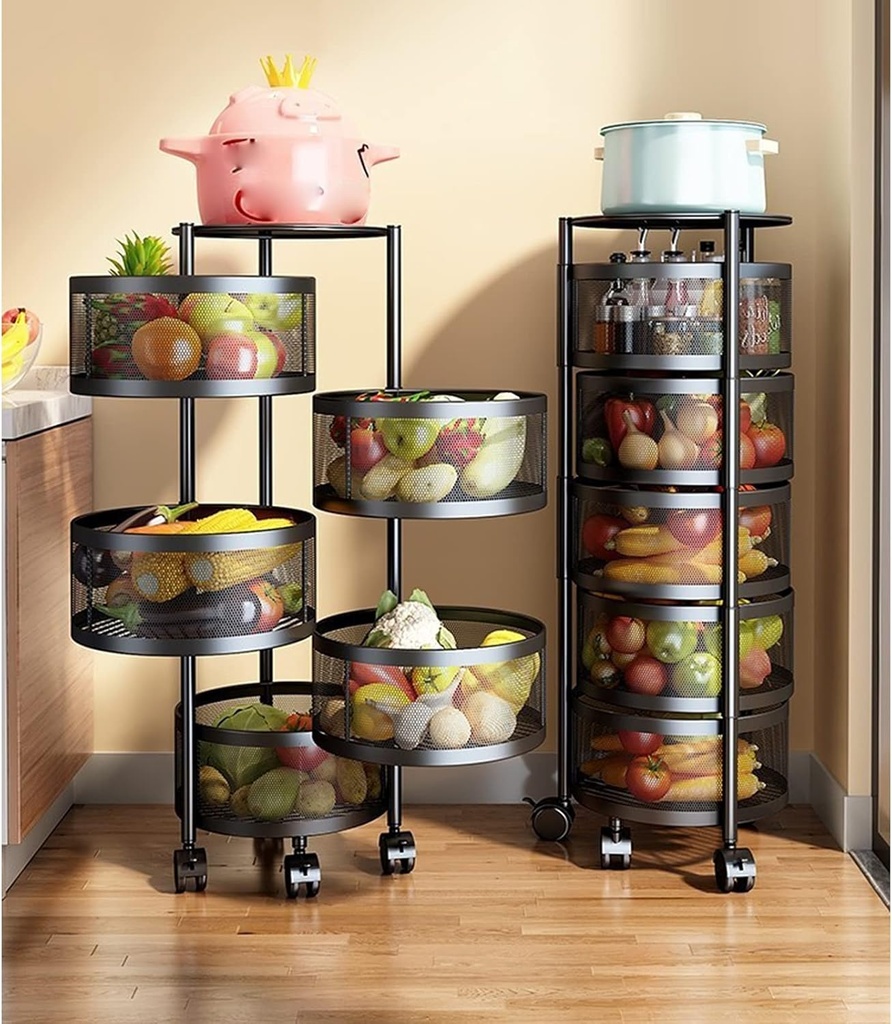 Rotating ALUMINIUM Kitchen rack 5-layer with wheels/رف مطبخ دوار من الألومنيوم مكون من 5 رفوف مع عجلات