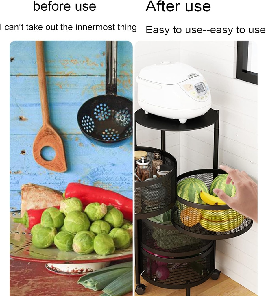 Rotating ALUMINIUM Kitchen rack 5-layer with wheels/رف مطبخ دوار من الألومنيوم مكون من 5 رفوف مع عجلات