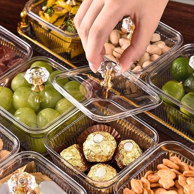 Nuts & Dry Fruit Tray with Lid, Serving Tray with 4 boxes/صينية تقديم المكسرات والفواكه المجففة  تحتوي على 4 علب