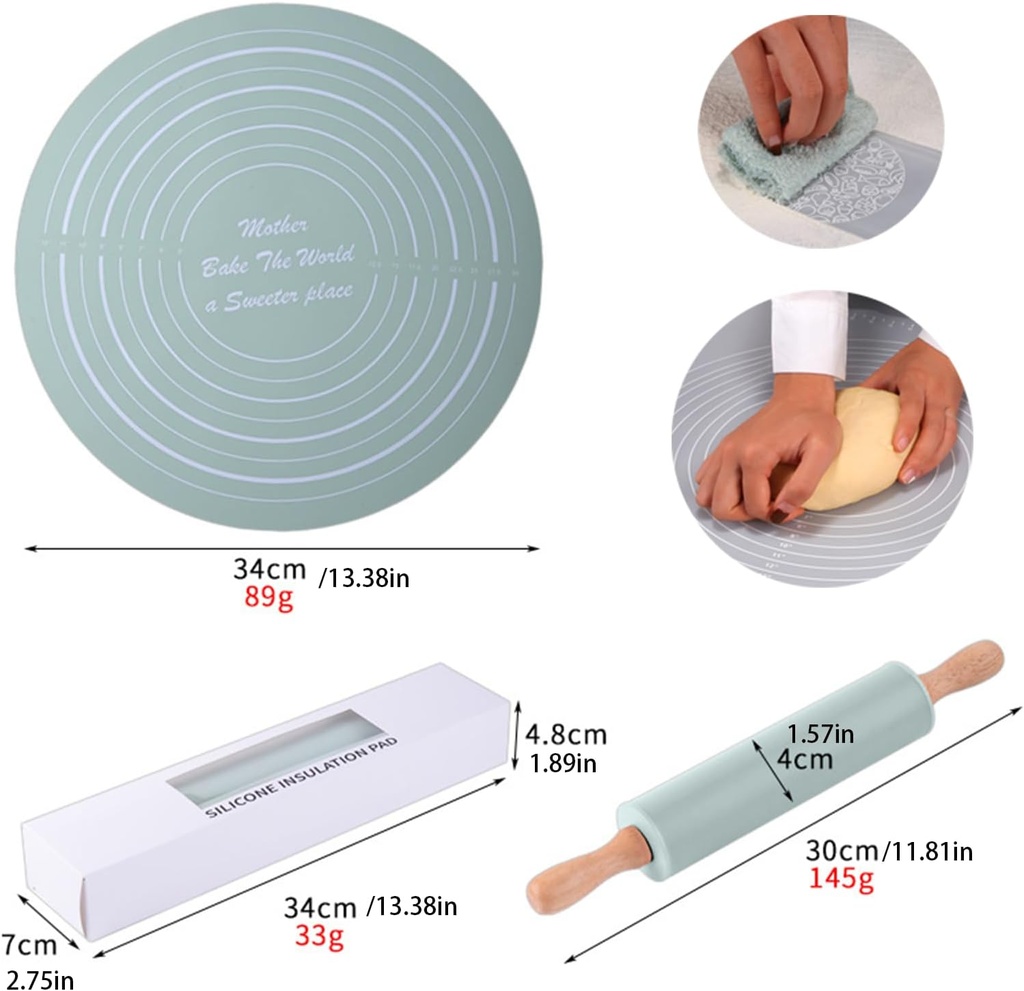 Rolling Pin with Silicone Pastry Mat /اداة فرد العجين مع حصيرة 