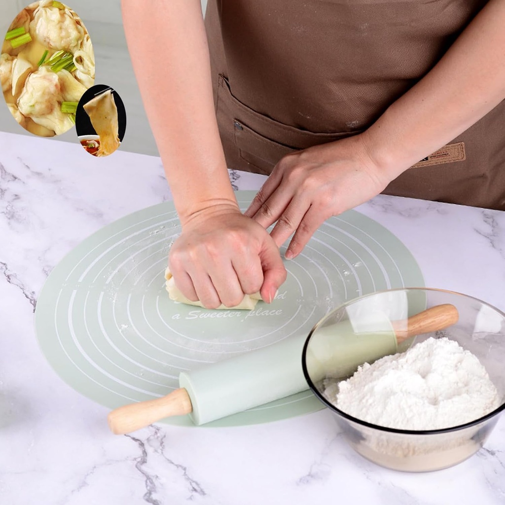 Rolling Pin with Silicone Pastry Mat /اداة فرد العجين مع حصيرة 