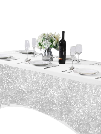 Shimmer Stretchable table cover 180x74x74 -White /غطاء طاولة لامع مطاط  180 × 74 × 74 - ابيض