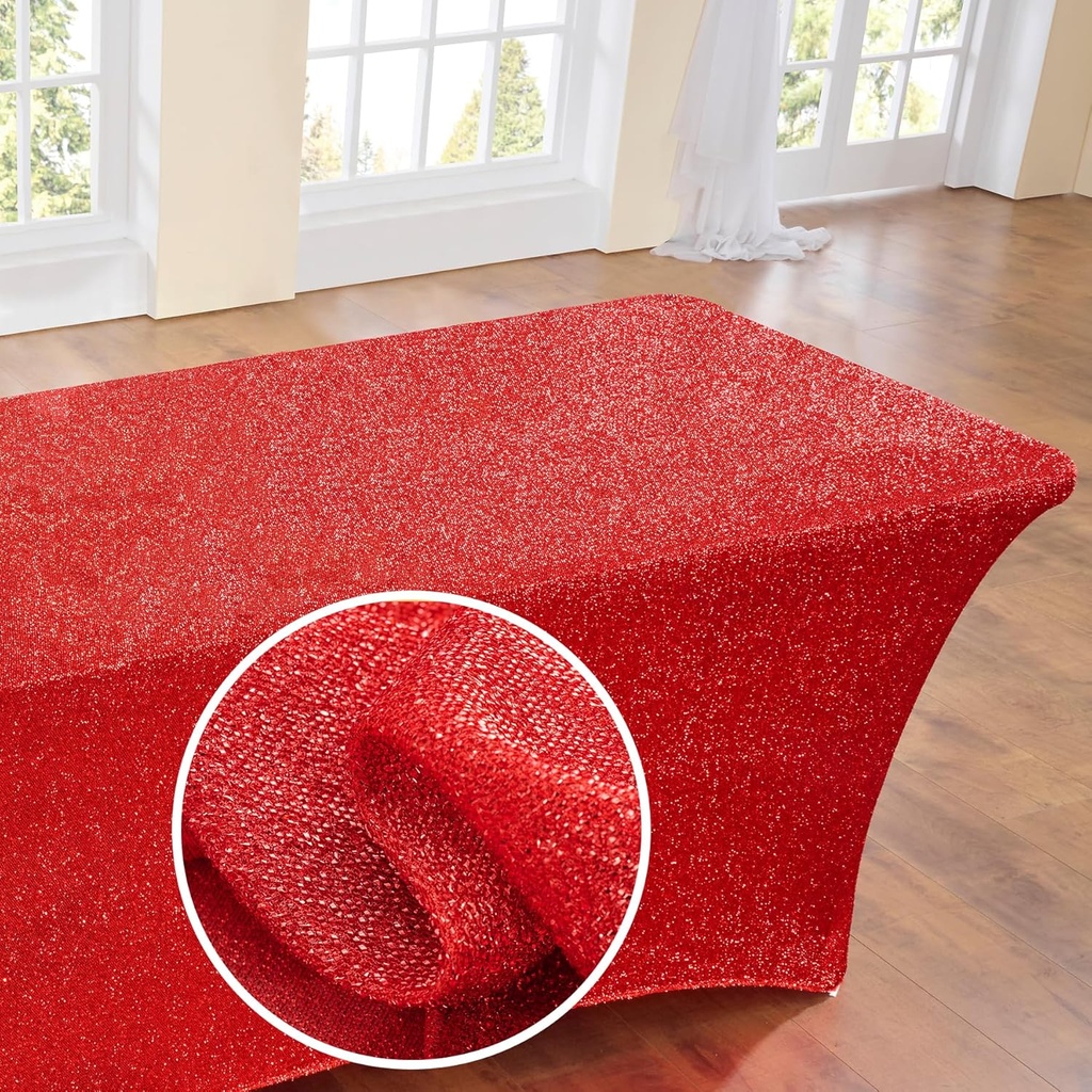 Shimmer Stretchable table cover 180x74x74 -Red /غطاء طاولة لامع مطاط  180 × 74 × 74 - أحمر