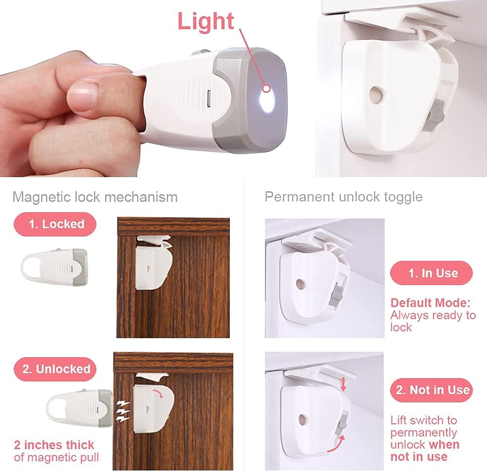 Magnetic Cabinet Child Proof  Lock With Light / قفل مغناطيسي للخزانة مقاوم للأطفال مزود بإضاءة