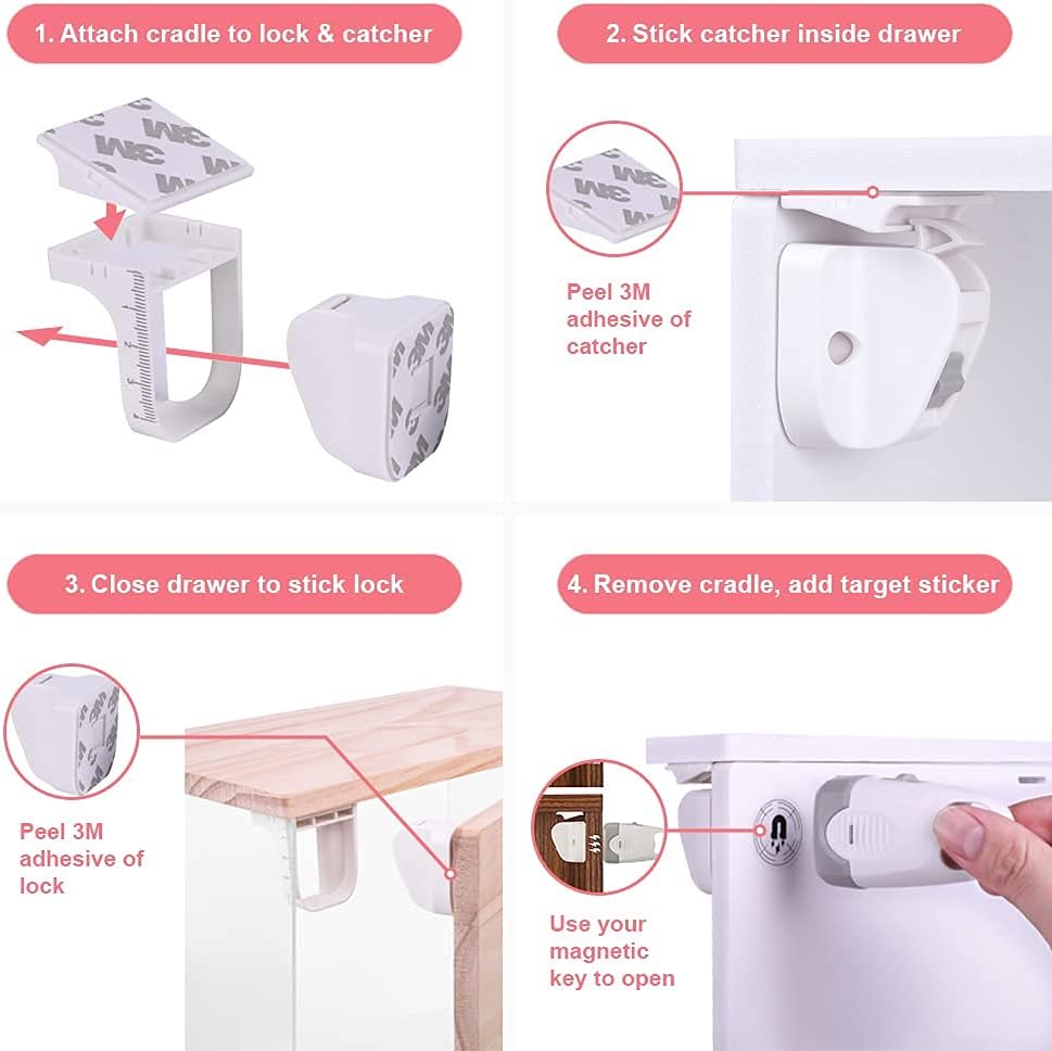 Magnetic Cabinet Child Proof  Lock With Light / قفل مغناطيسي للخزانة مقاوم للأطفال مزود بإضاءة