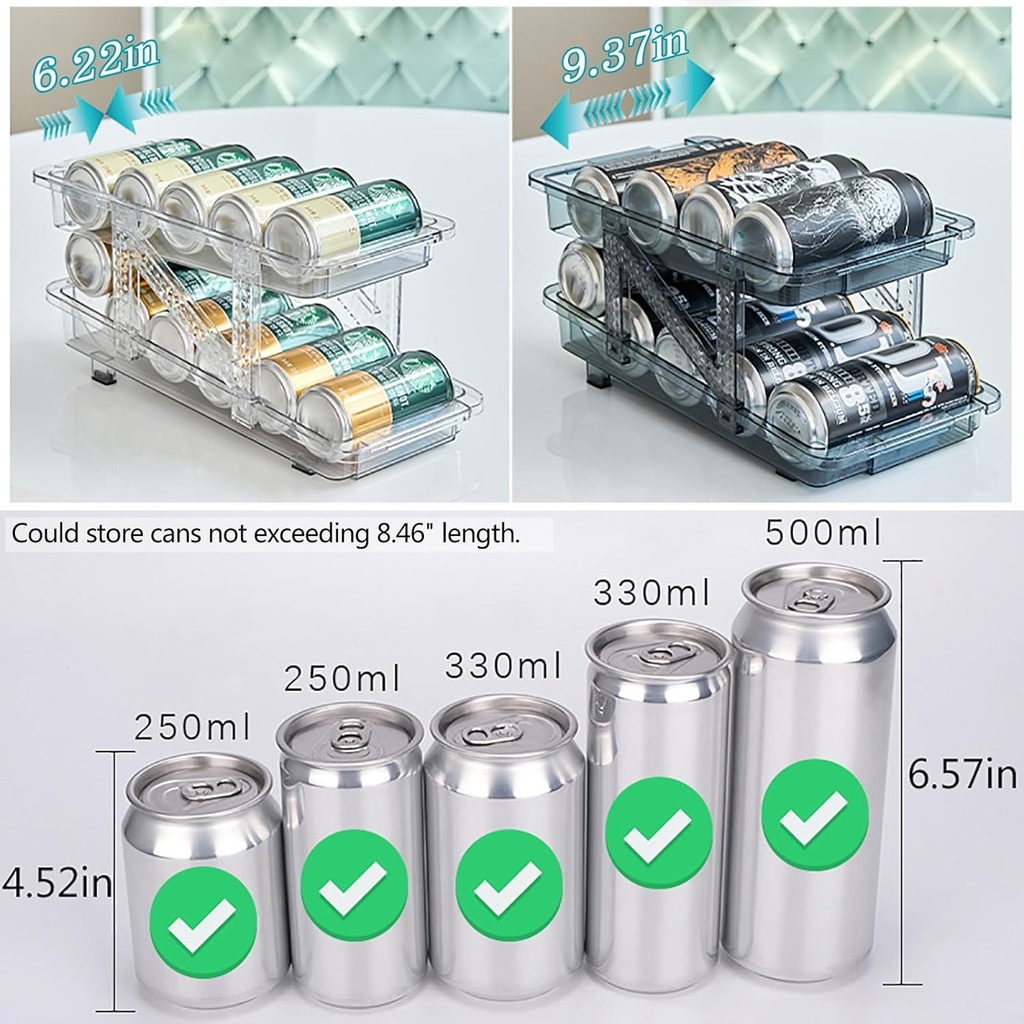 Extendable Can Organizer Dispenser for Refrigerator 15-23.5cm /منظم علب المشروبات للثلاجة قابل للتمديد