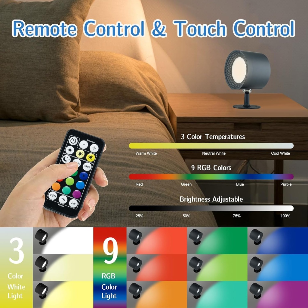 LED Wall Mounted RGB Lights, Rechargeable Battery /مصابيح LED RGB مثبتة على الحائط، بطارية قابلة لإعادة الشحن