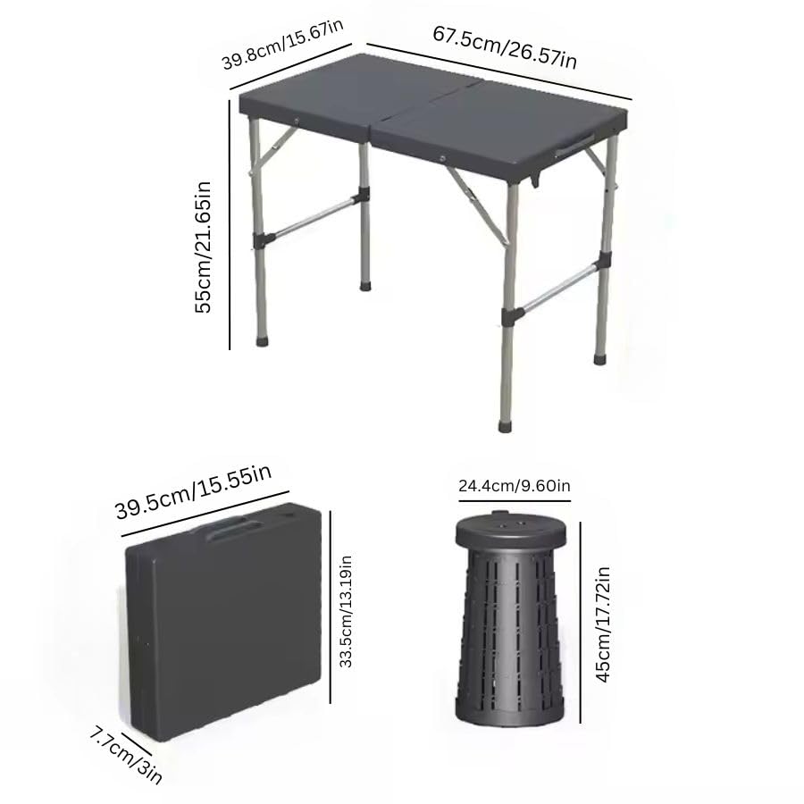 2 In 1 Folding Potable Table and Stool Set /طقم طاولة متنقلة قابلة للطي مع مقعد 2 في 1