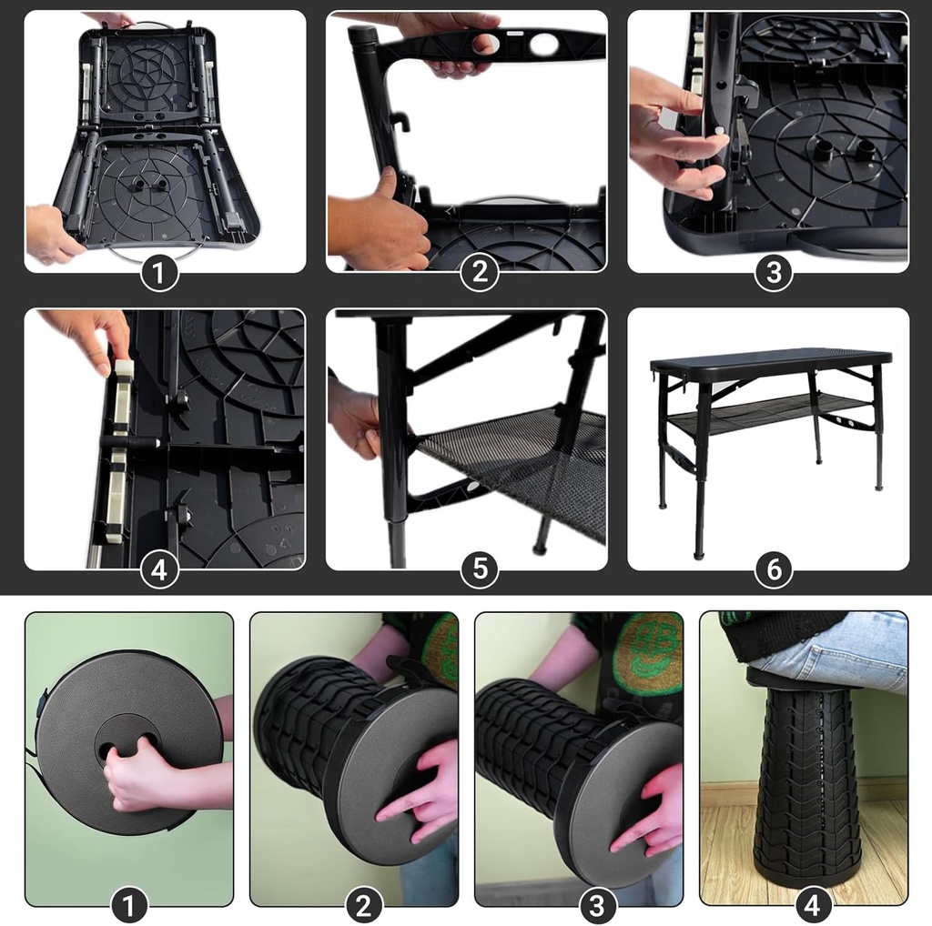 2 In 1 Folding Potable Table and Stool Set /طقم طاولة متنقلة قابلة للطي مع مقعد 2 في 1