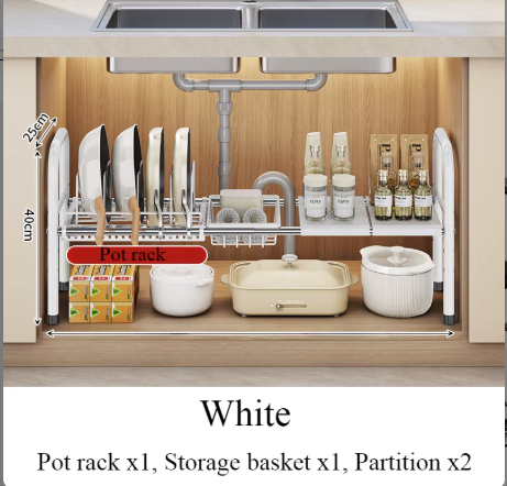 SINK STORAGE RACK DOUBLE /رف تخزين حوض المطبخ من الفولاذ المقاوم للصدأ