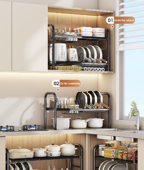 SINK STORAGE RACK DOUBLE /رف تخزين حوض المطبخ من الفولاذ المقاوم للصدأ