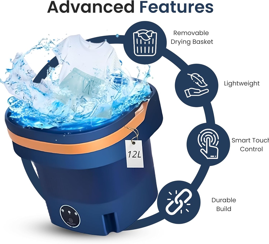 Mini Portable Foldable Washing Machine 12L /غسالة ملابس صغيرة محمولة قابلة للطي سعة 12 لترًا