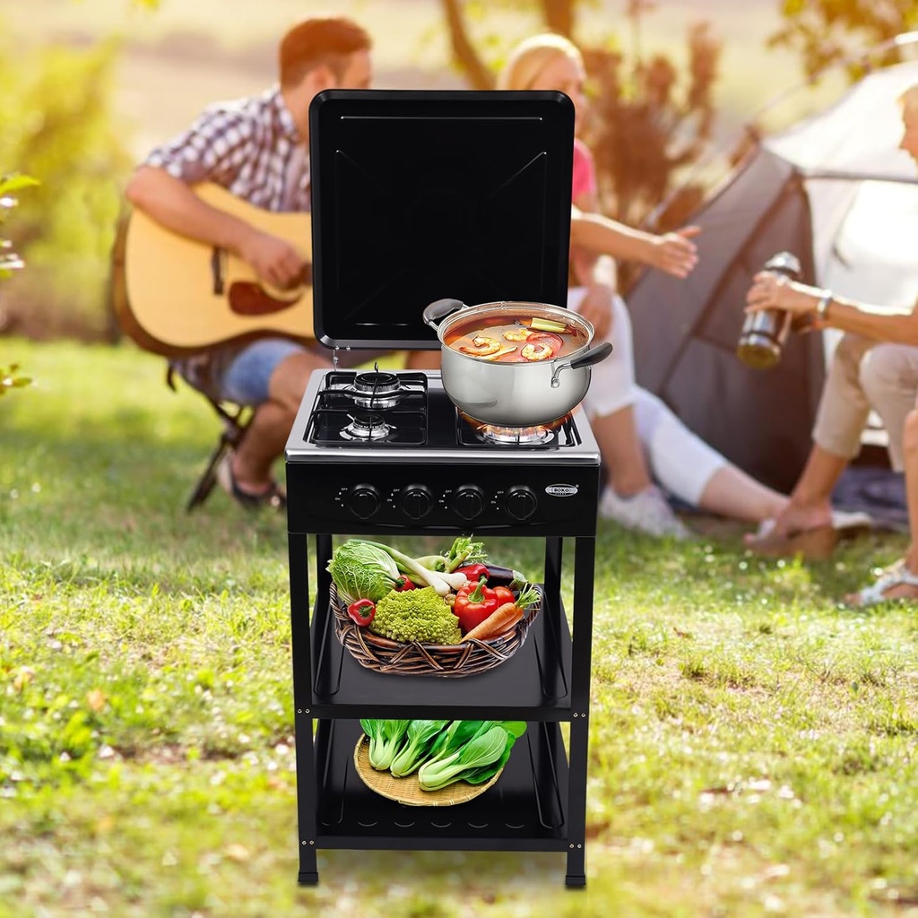 GAS COOKER WITH STAND 4 EYES WITH COVER-BLACK /طباخ غاز مع حامل 4 عيون مع غطاء - أسود