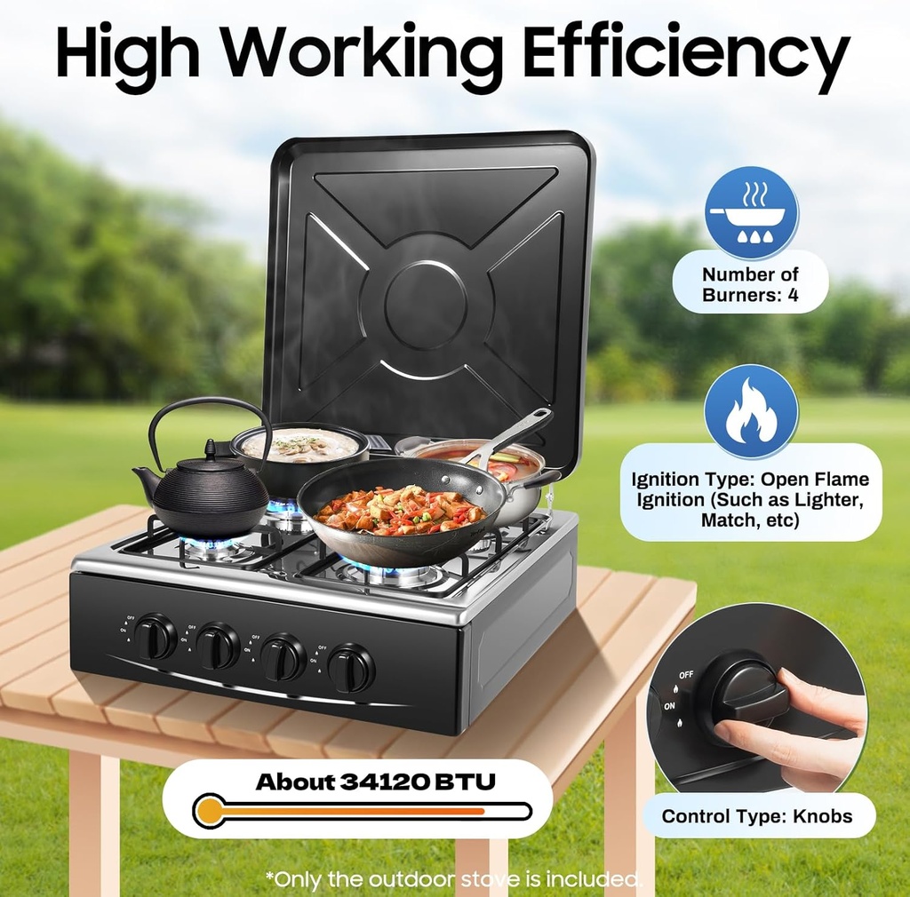 GAS COOKER WITH STAND 4 EYES WITH COVER-BLACK /طباخ غاز مع حامل 4 عيون مع غطاء - أسود