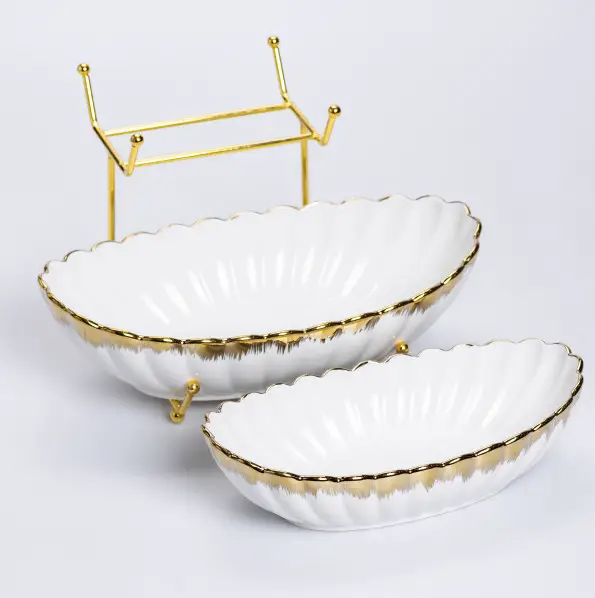 White Serving bowls with a metal golden stand JD8581-LS Medium/