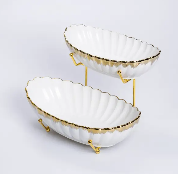 White Serving bowls with a metal golden stand JD8581-LS Medium/