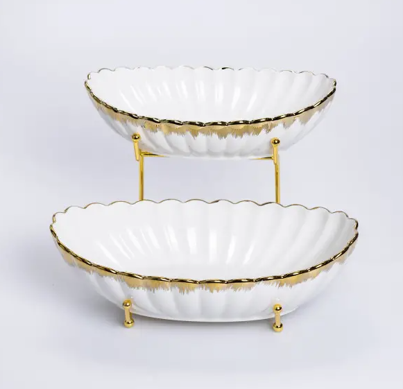 White Serving bowls with a metal golden stand JD8581-LS Medium/