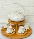 Modern Ceramic Marble Tea Set with a bamboo rack -JD7791-H28/طقم شاي رخامي سيراميكي حديث مع رف من الخيزران