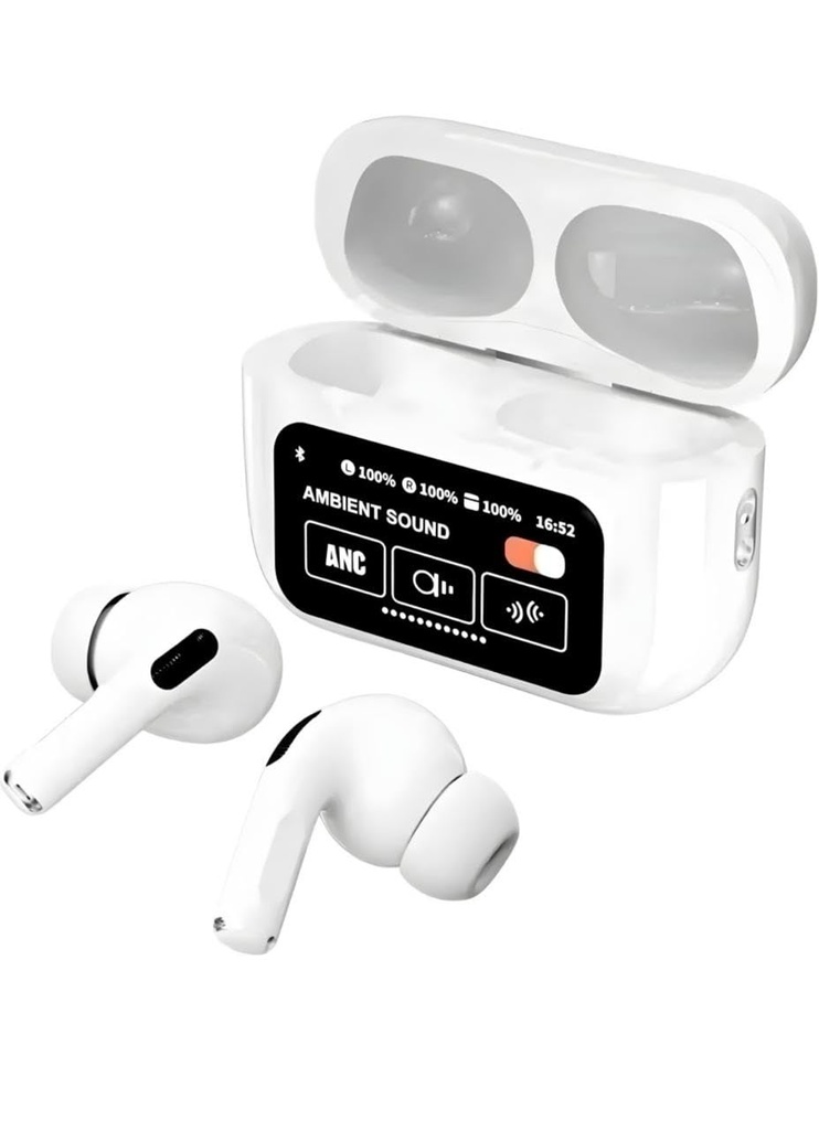 A9 PRO AIR PODS ANC/ENC Wireless Headphones Touch Screen Display, Equalizer, Auto-Lock,White 