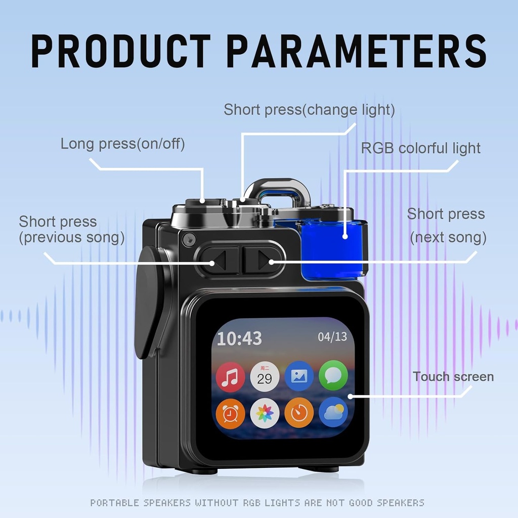 Portable Small Bluetooth Speaker with Touch Screen/مكبر صوت بلوتوث صغير محمول بشاشة تعمل باللمس