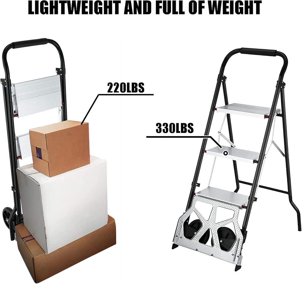 Ladder cart 2-in-1-portable Folding cart 3-step /عربة سلم 2 في 1 محمولة قابلة للطي بثلاث خطوات