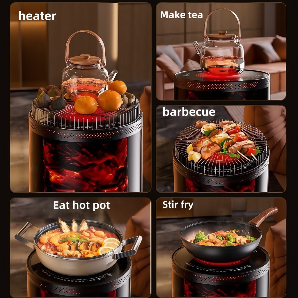 2-in-1 heater for cooking and heating, infrared operation with flame decoration /سخان 2 في 1 للطهي  و التدفئة ، يعمل بالأشعة تحت الحمراء مع ديكور لهب