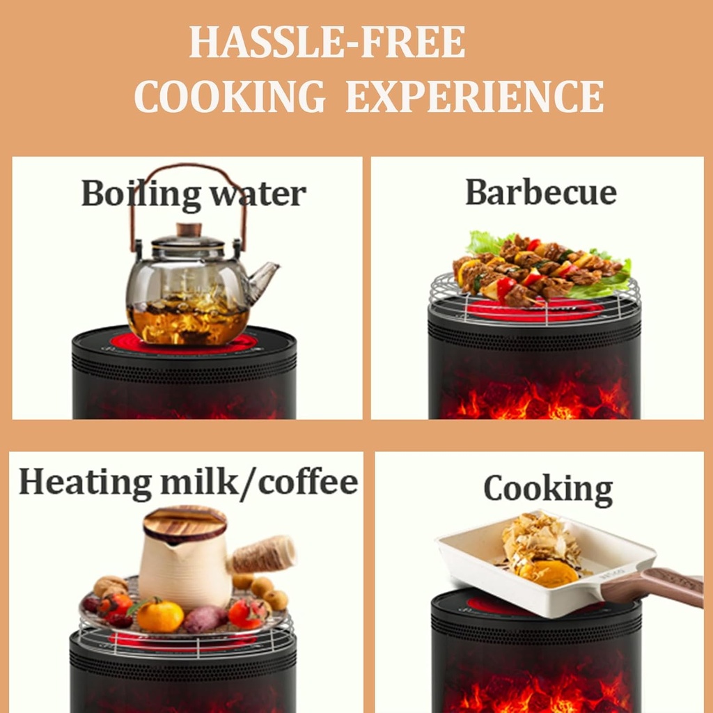 2-in-1 heater for cooking and heating, infrared operation with flame decoration /سخان 2 في 1 للطهي  و التدفئة ، يعمل بالأشعة تحت الحمراء مع ديكور لهب