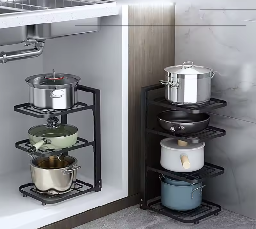 Kitchen Pot Rack Organizer, Cookware Holders 3 layer/ منظم أرفف المطبخ  تحت المغسلة