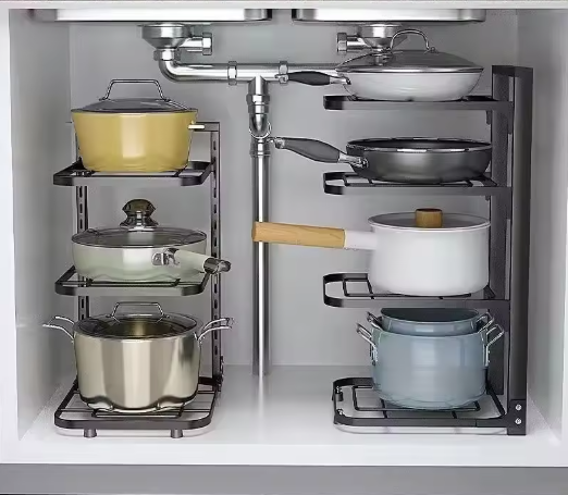 Kitchen Pot Rack Organizer, Cookware Holders 3 layer/ منظم أرفف المطبخ  تحت المغسلة