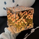 DIY Tulip Mirror Night Light, Floral Cube-Shaped (battery)/مصباح ليلي على شكل مرآة زهرة التوليب، يمكنك صنعه بنفسك، على شكل مكعب زهري