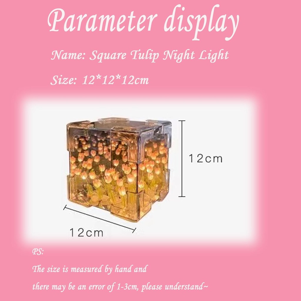 DIY Tulip Mirror Night Light, Floral Cube-Shaped (battery)/مصباح ليلي على شكل مرآة زهرة التوليب، يمكنك صنعه بنفسك، على شكل مكعب زهري