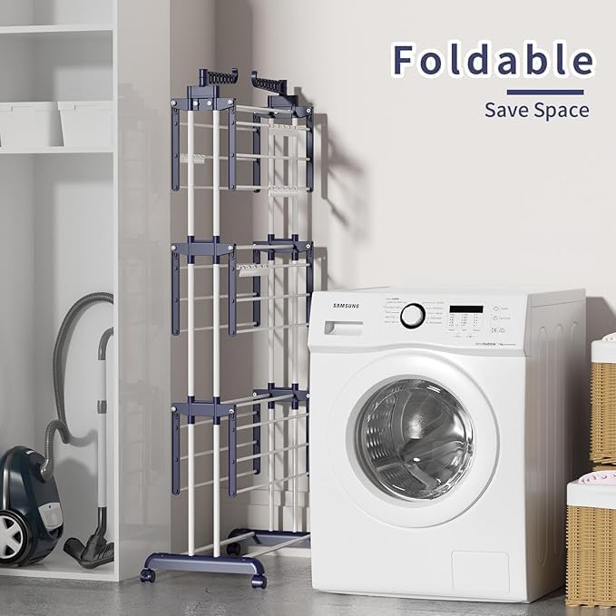 Heavy Duty Stainless Steel Foldable 3 Layer Clothes Drying Stand/منشر تجفيف الملابس قابل للطي من الفولاذ المقاوم للصدأ شديد التحمل بثلاث طبقات