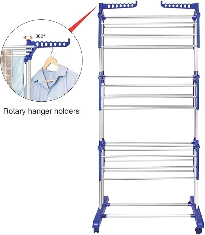 Heavy Duty Stainless Steel Foldable 3 Layer Clothes Drying Stand/منشر تجفيف الملابس قابل للطي من الفولاذ المقاوم للصدأ شديد التحمل بثلاث طبقات