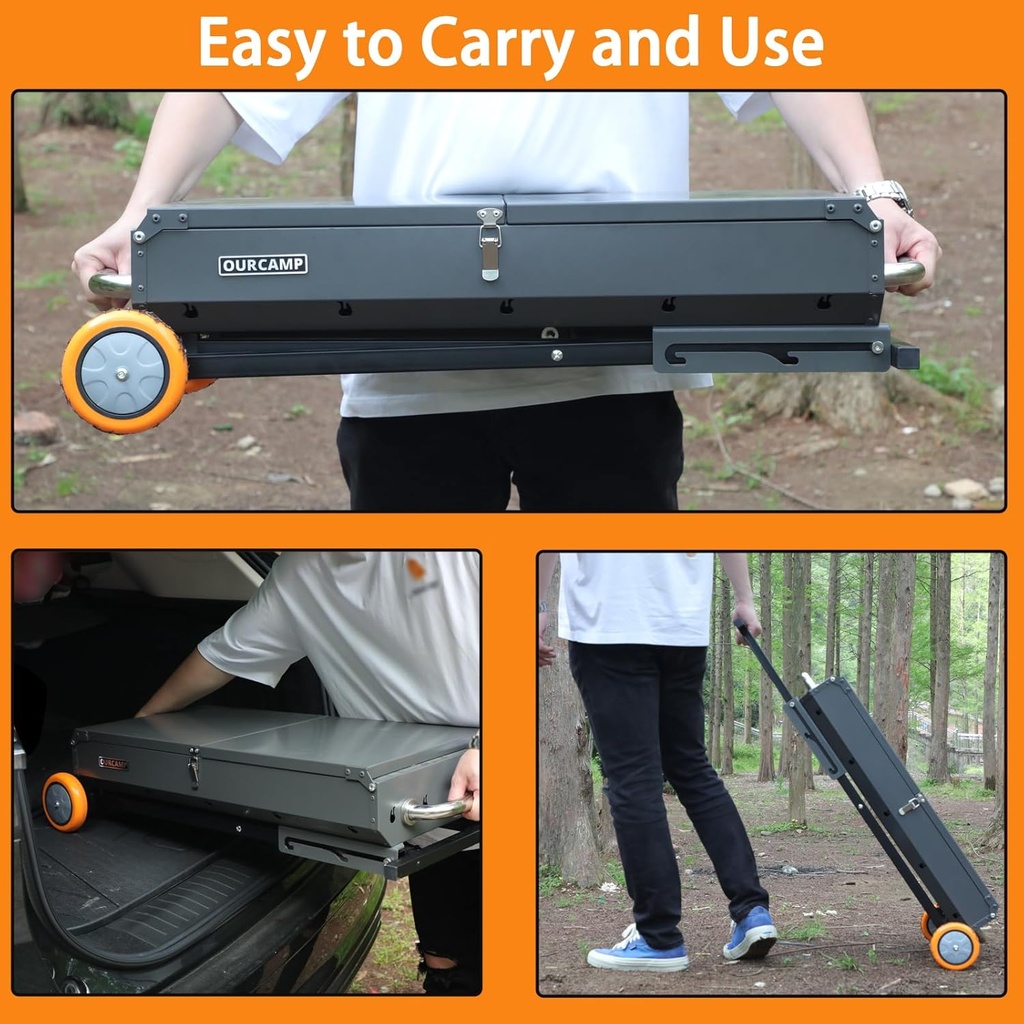 Outdoor BBQ Charcoal Grill with Side Table, Foldable with Wheels 76x37x78cm/شواية فحم خارجية مع طاولة جانبية، قابلة للطي بعجلات