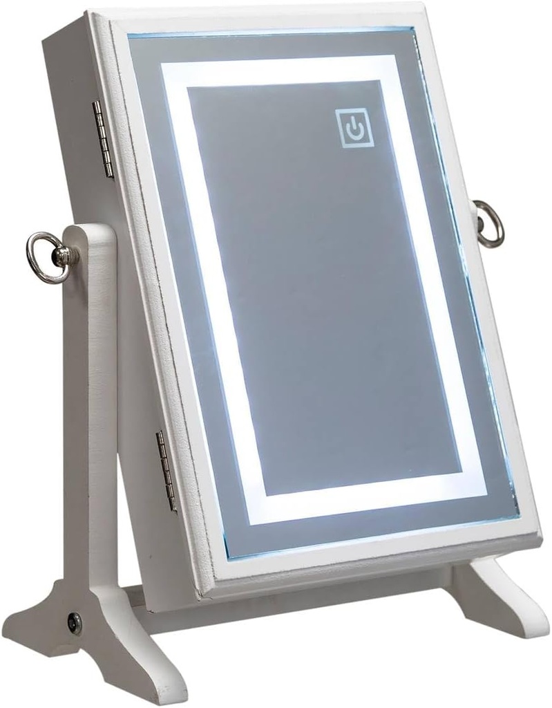 LED Jewelry Cabinet Wood - 26 x 35 cm White /خزانة مجوهرات خشبية بإضاءة LED - 26 × 35 سم، لون أبيض