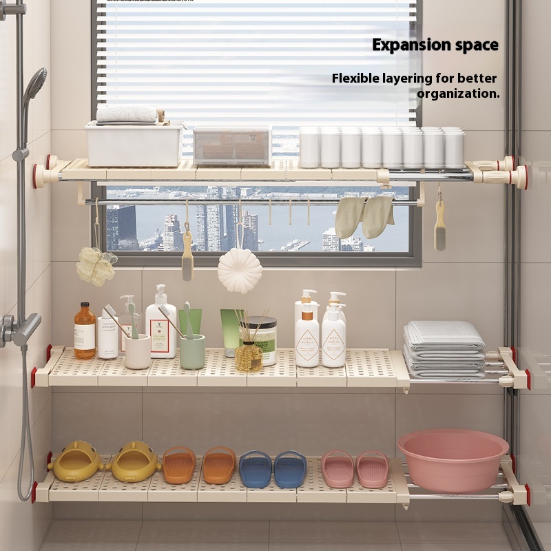 Expandable Stainless Steel Wall-Mounted Storage Rack 110-200 CM/رف تخزين جداري قابل للتمديد مصنوع من الفولاذ المقاوم للصدأ