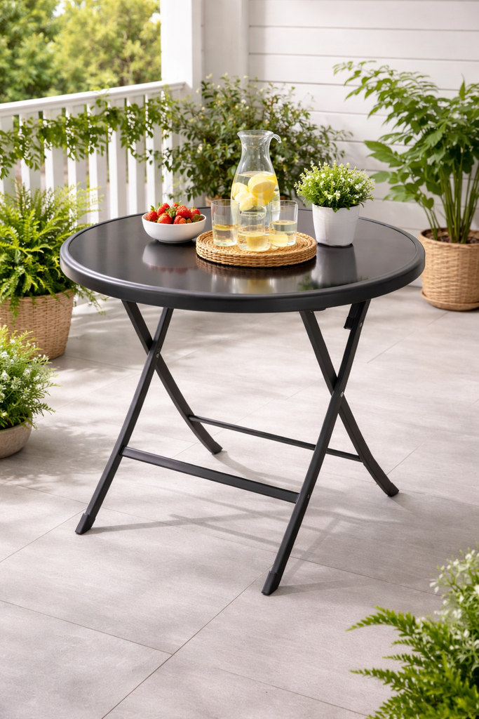  80cm Foldable Glass Round Table/طاولة زجاجية مستديرة قابلة للطي 80 سم