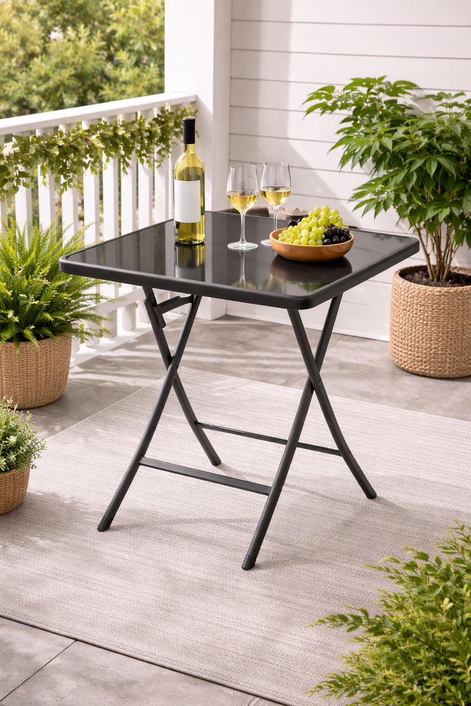  80cm Foldable Glass Square Table/طاولة زجاجية مربعية قابلة للطي 80 سم