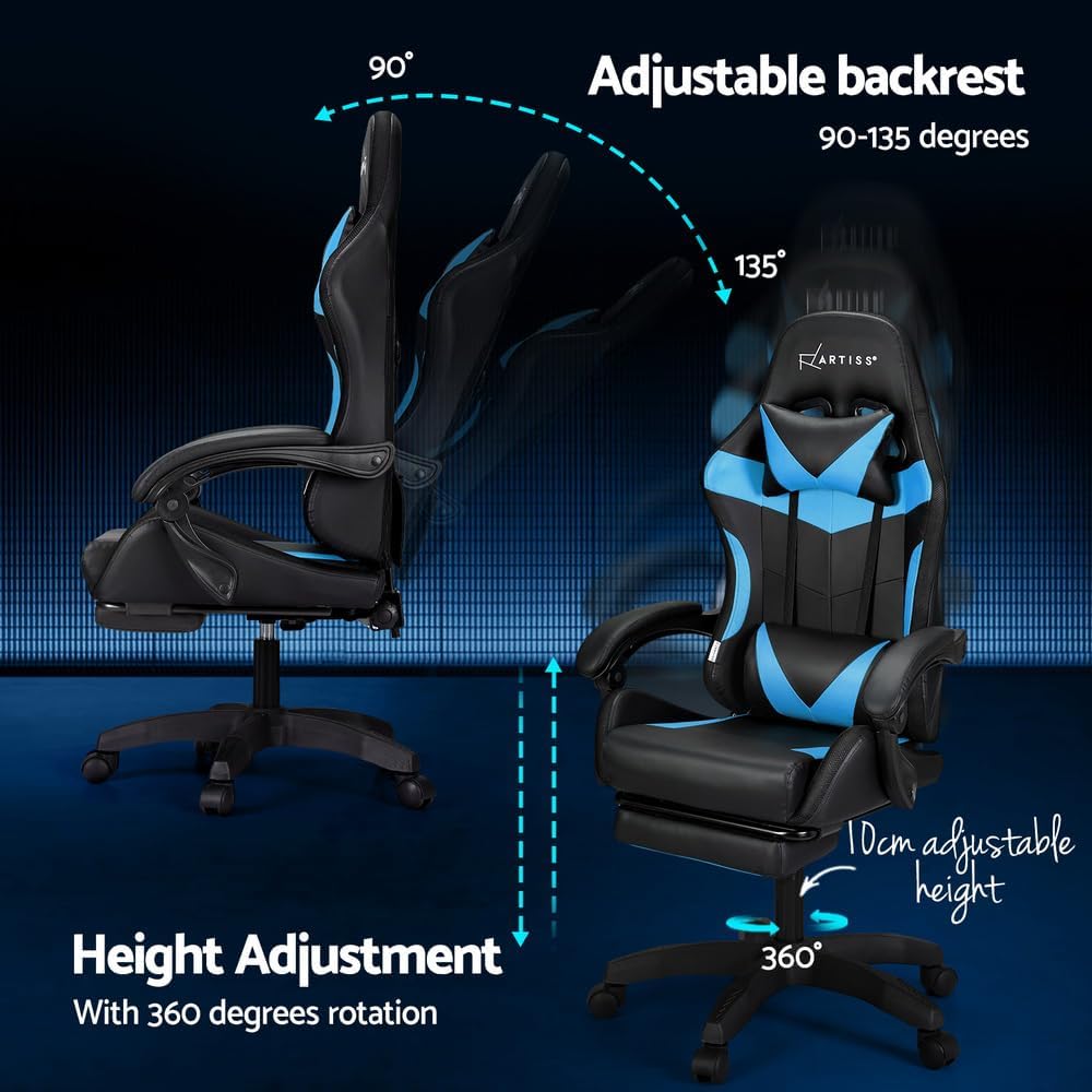 Gaming chair with light strip + speaker + footrest / كرسي ألعاب مع شريط إضاءة + مكبر صوت + مسند للقدمين