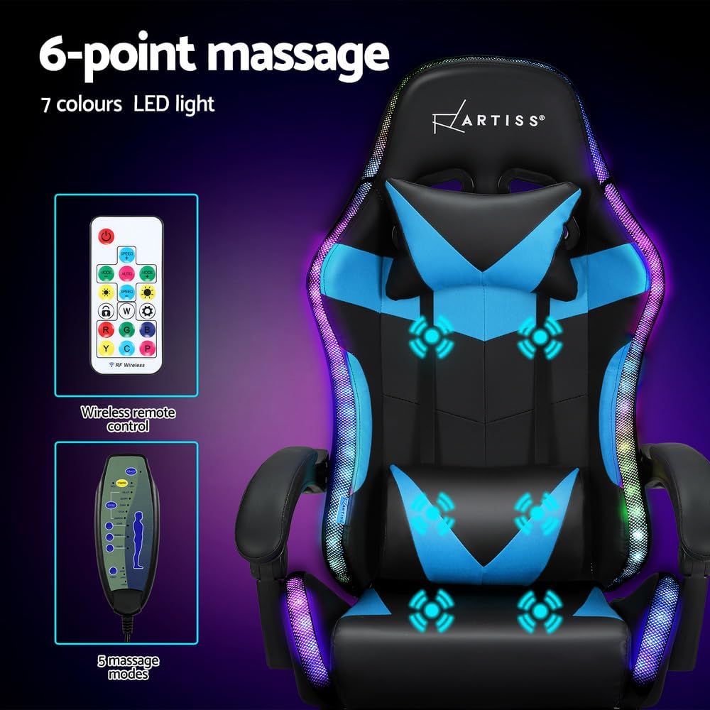Gaming chair with light strip + speaker + footrest / كرسي ألعاب مع شريط إضاءة + مكبر صوت + مسند للقدمين