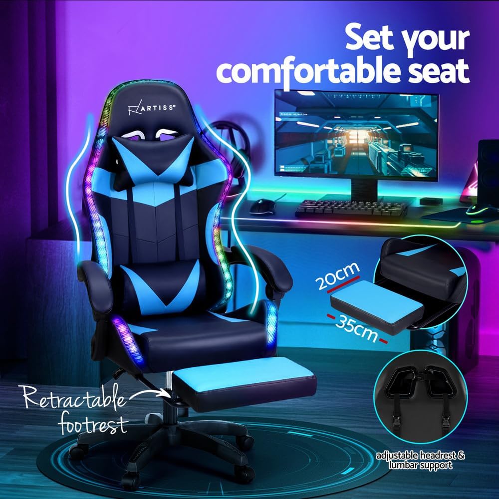 Gaming chair with light strip + speaker + footrest / كرسي ألعاب مع شريط إضاءة + مكبر صوت + مسند للقدمين