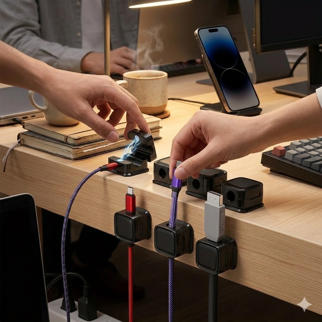 4PCs Rotatable Magnetic Cable Clip/4 قطع من مشابك الكابلات المغناطيسية الدوارة