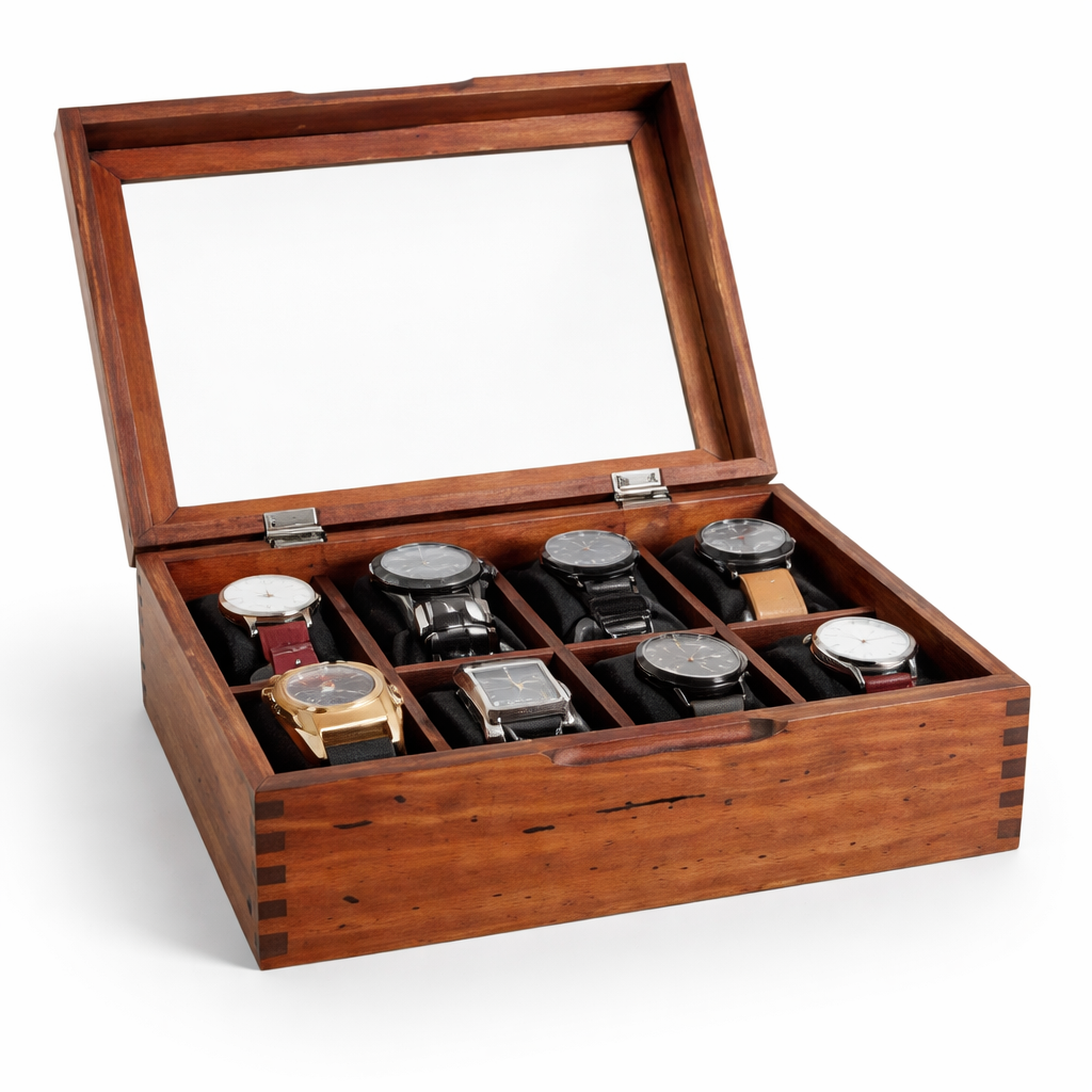 8 SLOTS WOODEN WATCH BOX/صندوق ساعات خشبي بثمانية فتحات